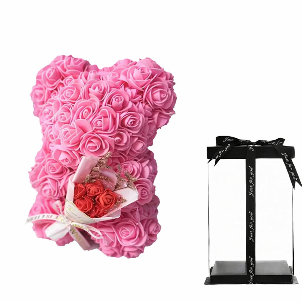 Różowy Miś z Kwiatów z Podświetleniem LED