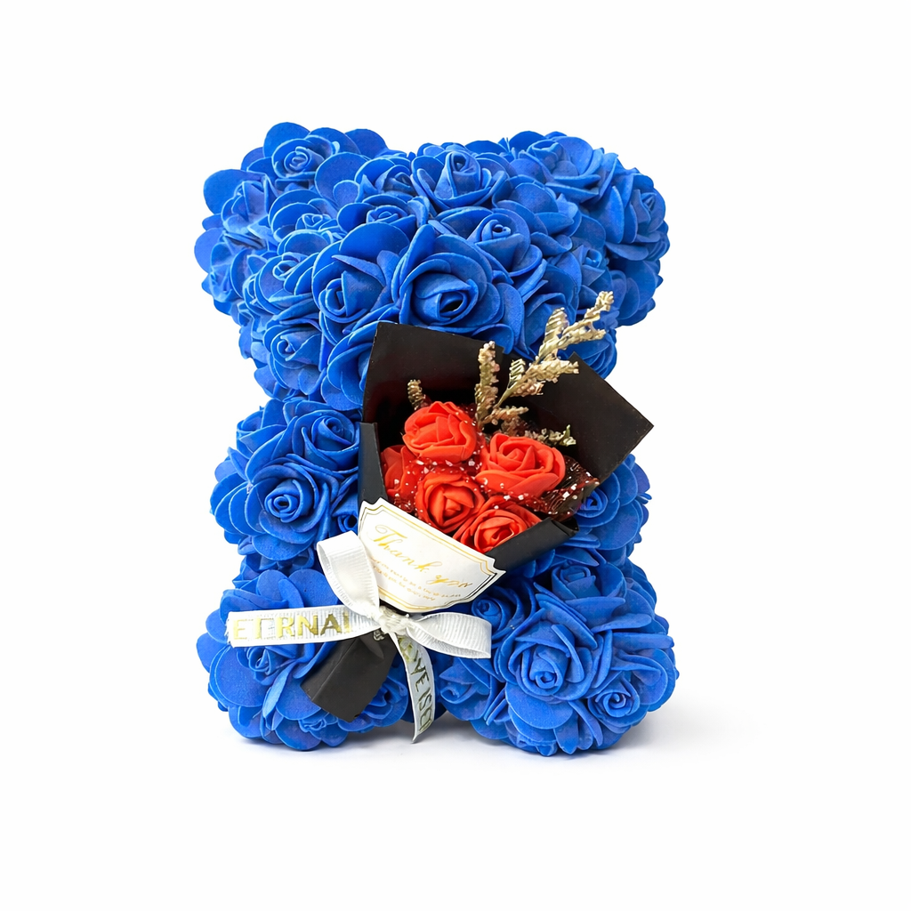 Niebieski Miś z Kwiatów z Podświetleniem LED